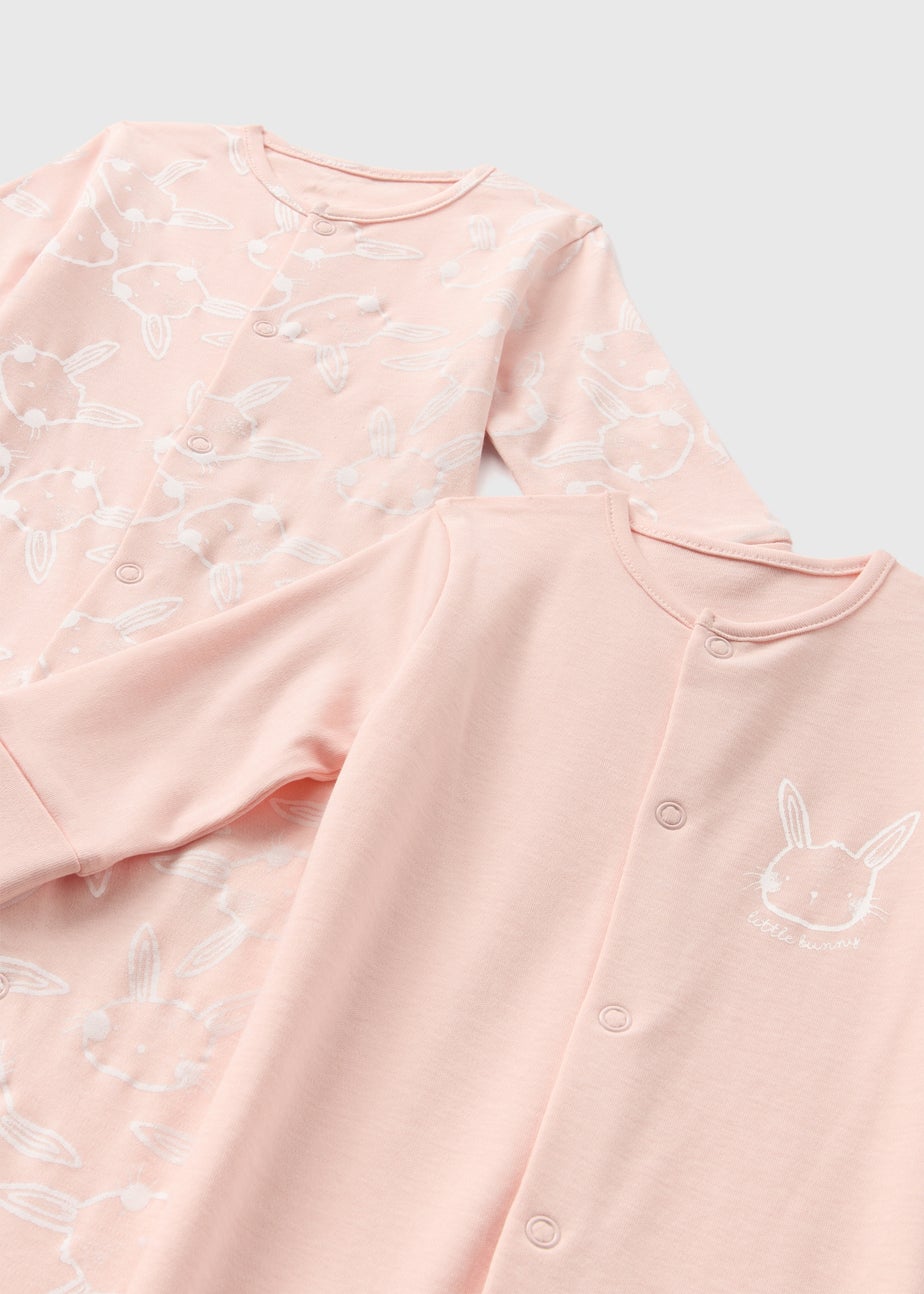 2 Pack Baby Pink Bunny Sleepsuits (Newborn-23mths)