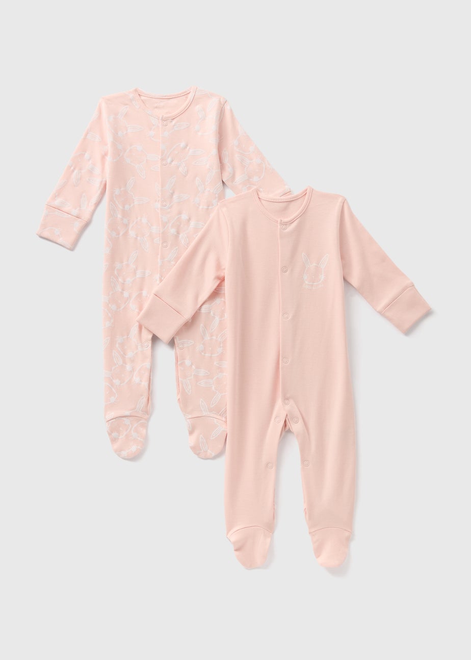 2 Pack Baby Pink Bunny Sleepsuits (Newborn-23mths)