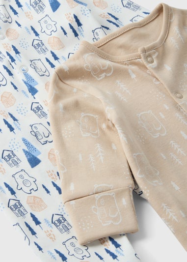 2 Pack Baby Cream Bear Sleepsuit (Newborn-23mths)