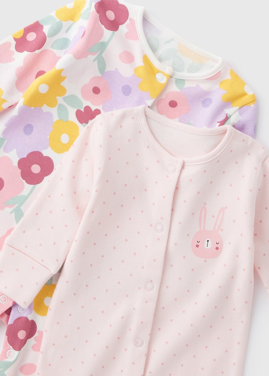2 Pack Baby Pink Bunny Sleepsuits (Newborn-23mths)
