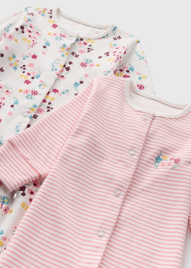 2 Pack Girls Multicolour Floral Sleepsuits (0-23mnths)