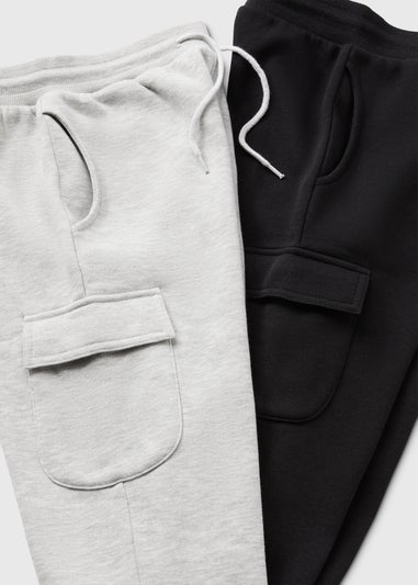 2 Pack Boys Black/Grey Cargo Jogging Bottoms (7-15yrs)