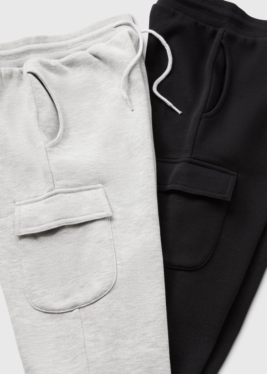 2 Pack Boys Black/Grey Cargo Jogging Bottoms (7-15yrs)