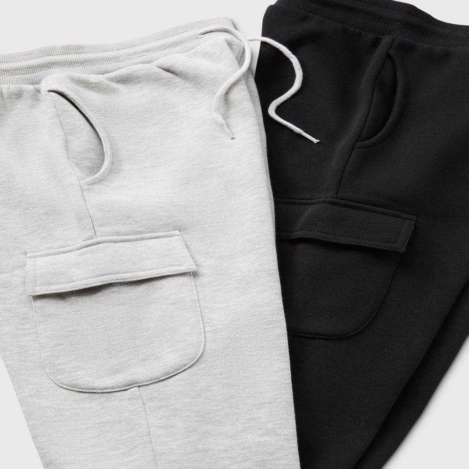 2 Pack Boys Black/Grey Cargo Jogging Bottoms (7-15yrs)