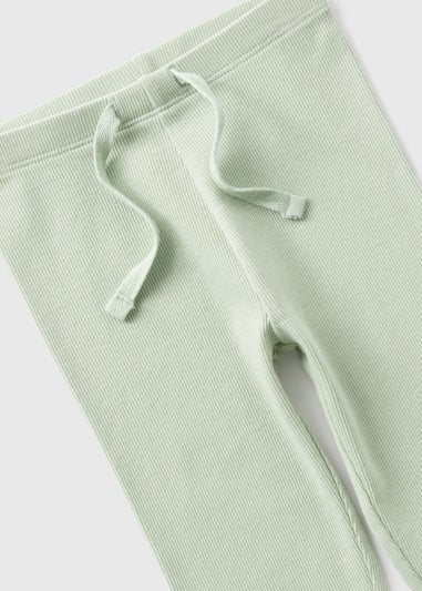 Girls Green Ribbed Leggings (1-7yrs)