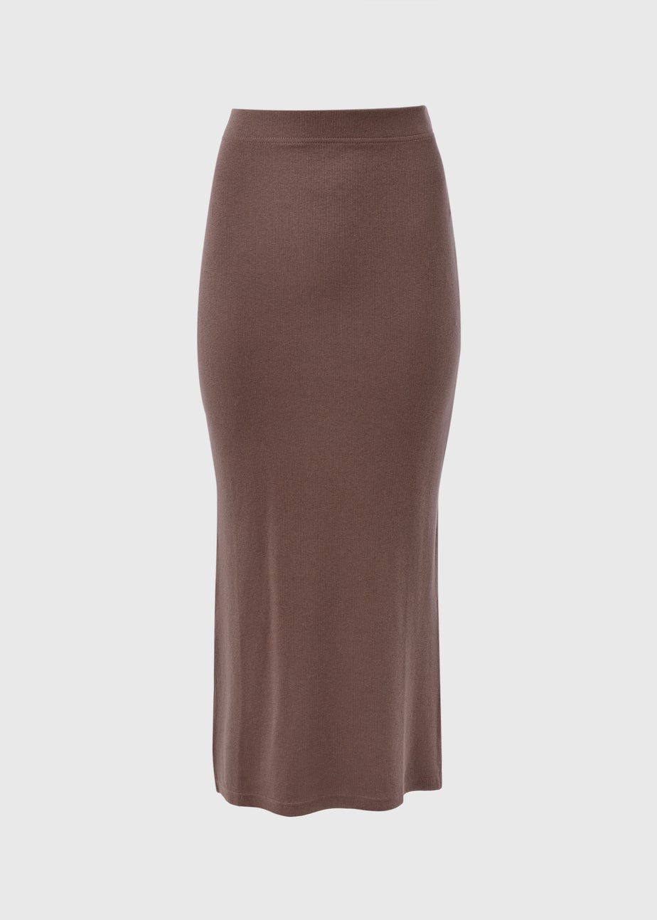 Brown Ribbed Midi Skirt