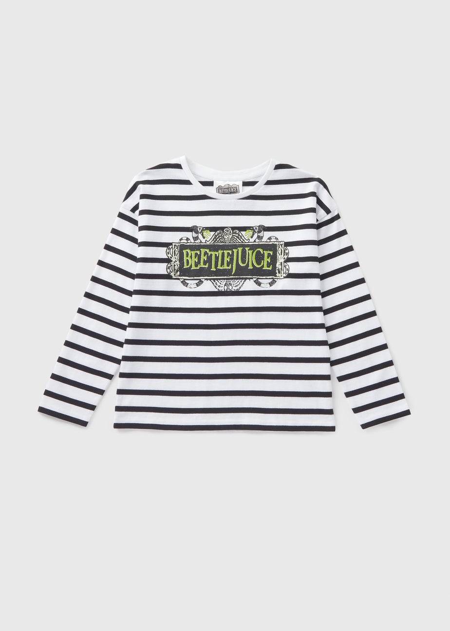 Beetlejuice Girls White Stripe Long Sleeve Top (7-13yrs)