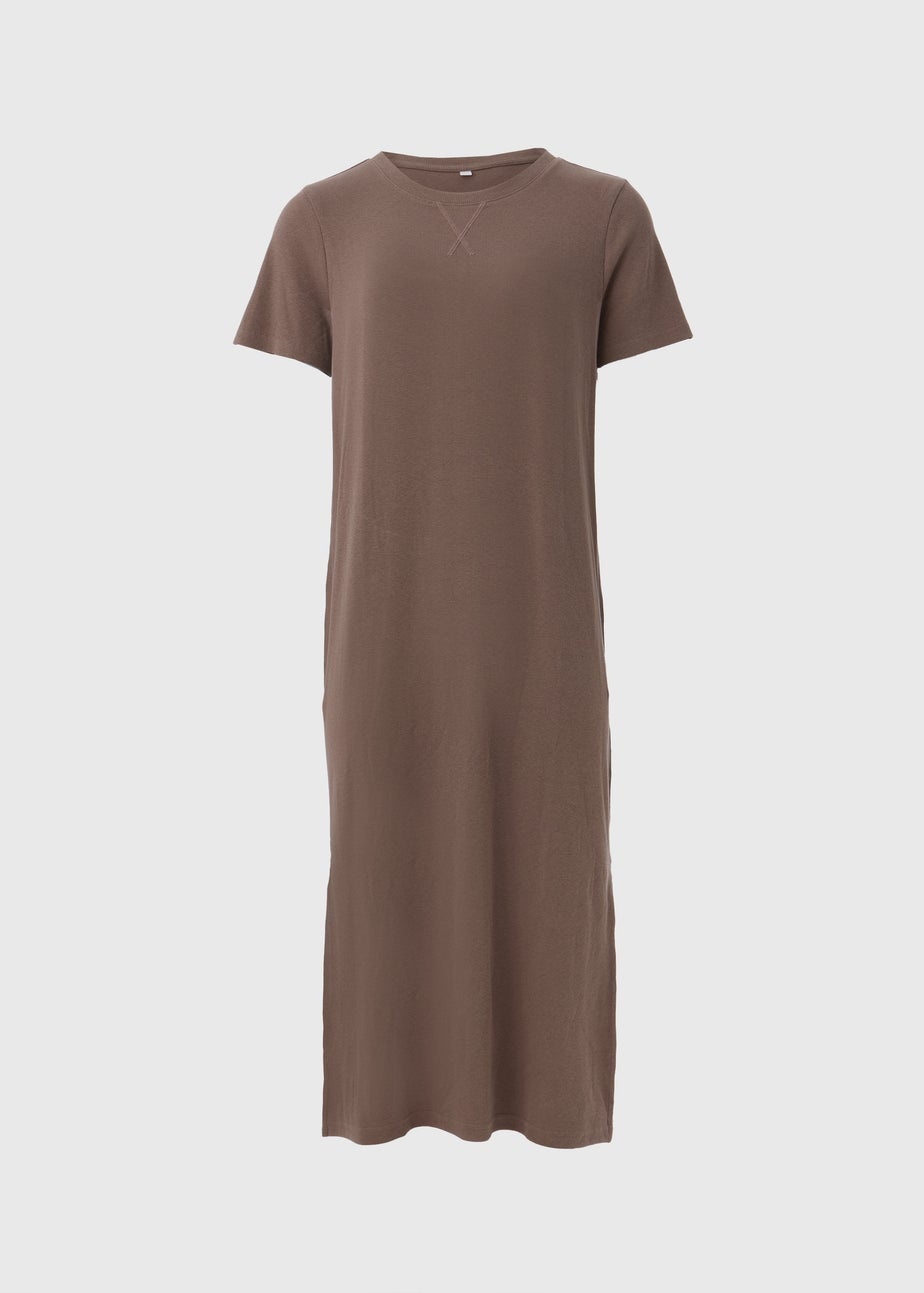 Brown Ribbed T-Shirt Dress