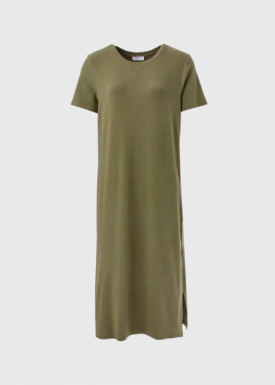 Khaki Ribbed T-Shirt Dress