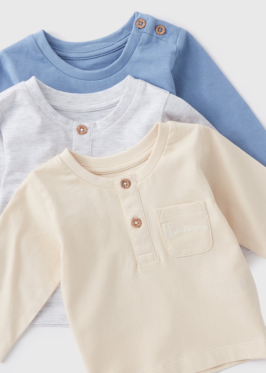 3 Pack Baby Stone Henley Collar T-Shirt (Newborn-23mths)