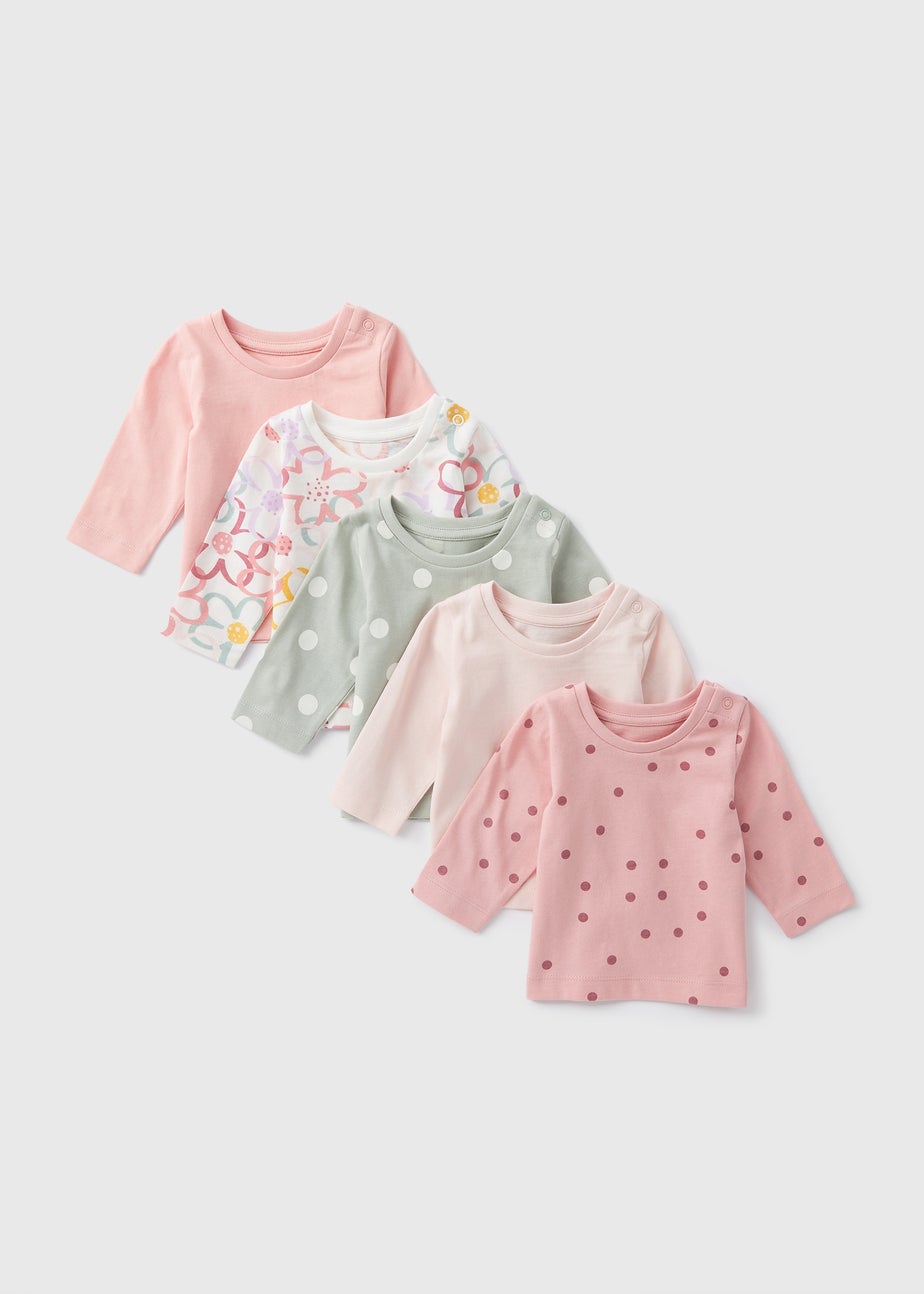 5 Pack Baby Polka Dot Floral T-Shirts (Newborn-23mths)