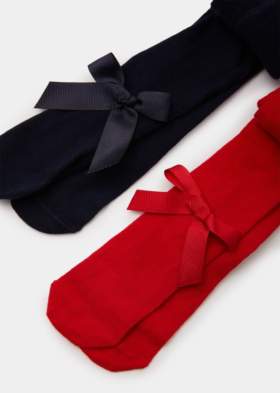 2 Pack Baby Red & Navy Bow Tights (Newborn-18mths)