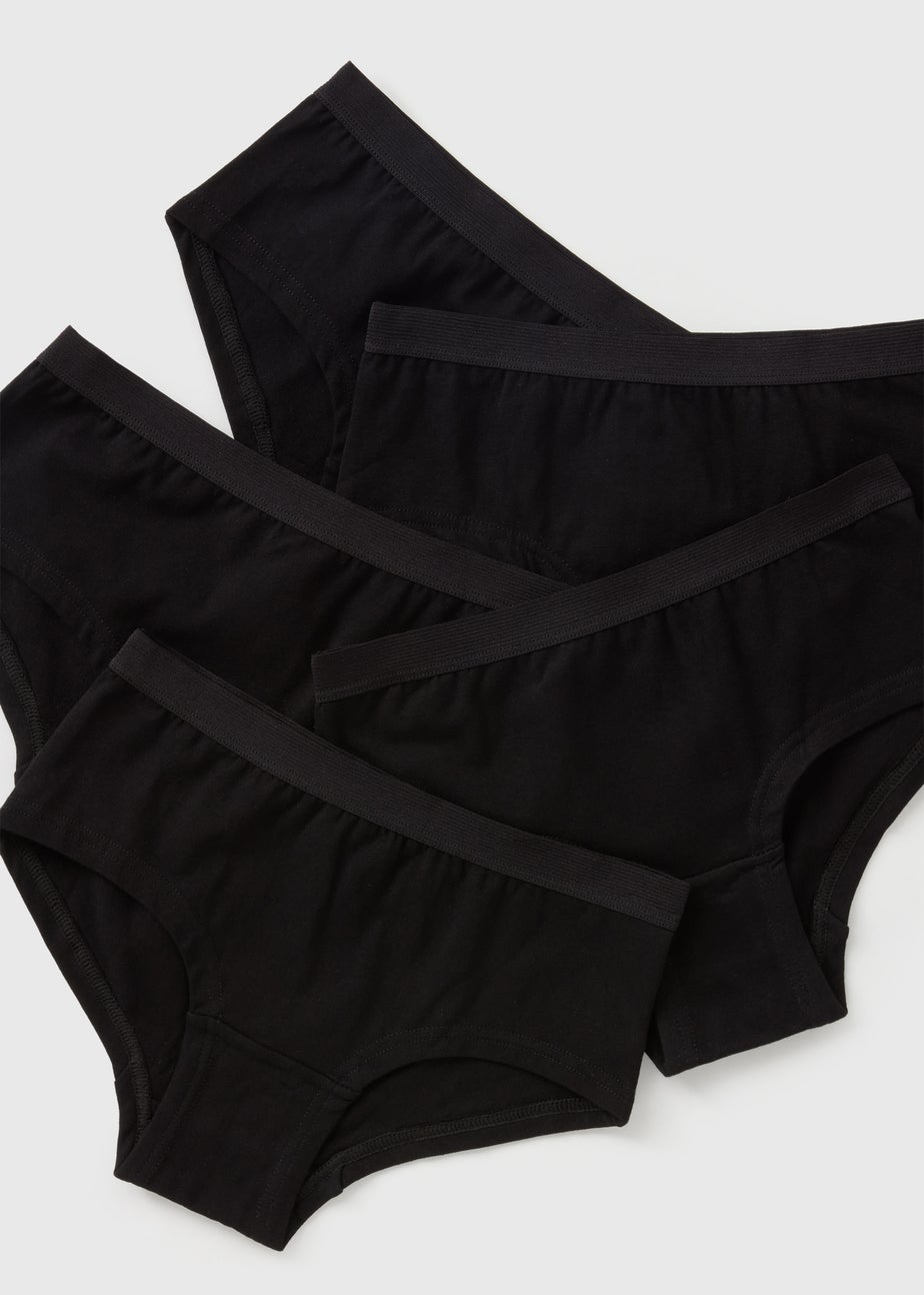 Girls 5 Pack Black Hipsters