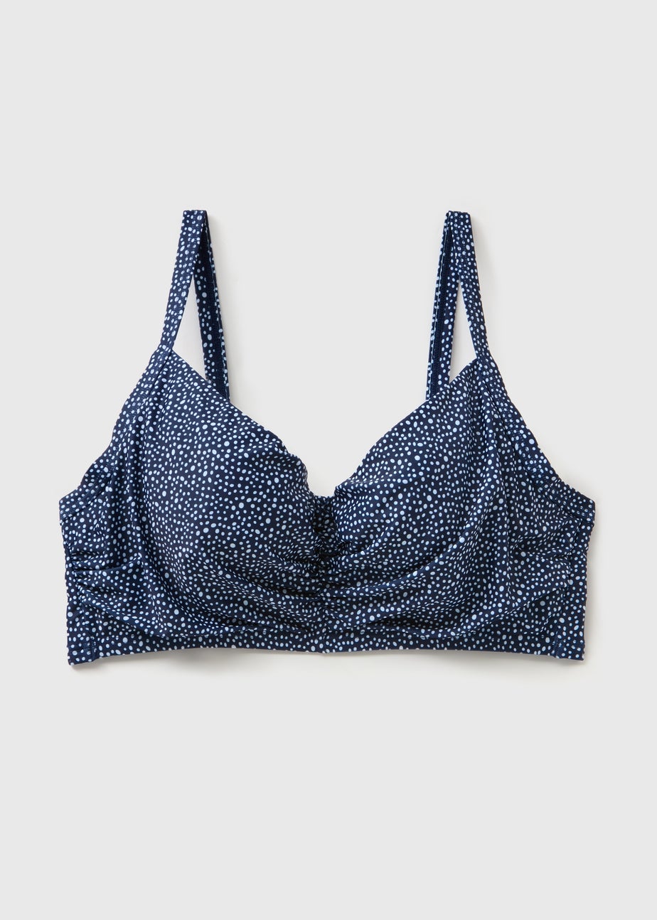 Navy Spot Ruched Crop Bikini Top