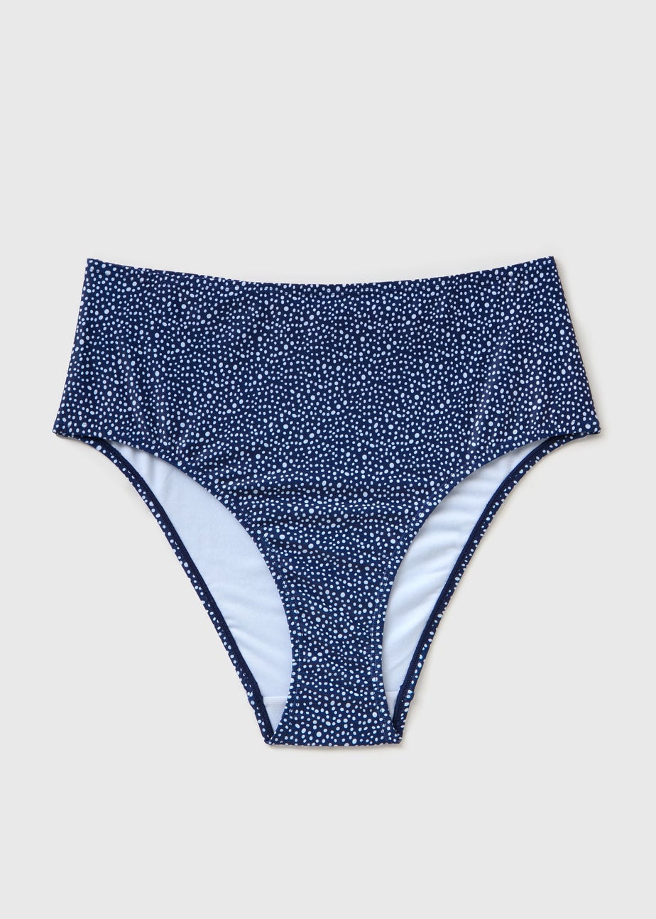 Navy Spot High Waisted Brazilian Bikini Bottoms