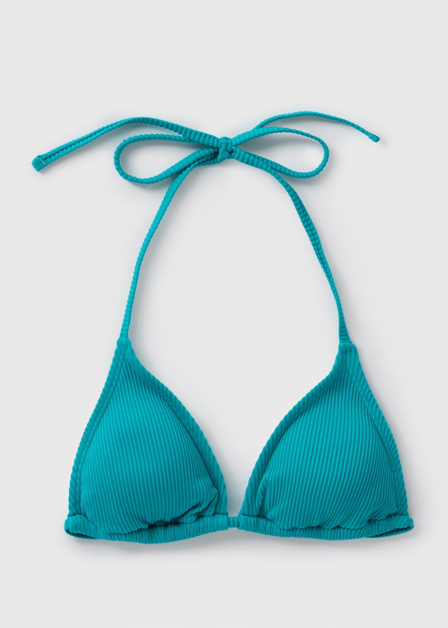 Green Ribbed Triangle Bikini Top