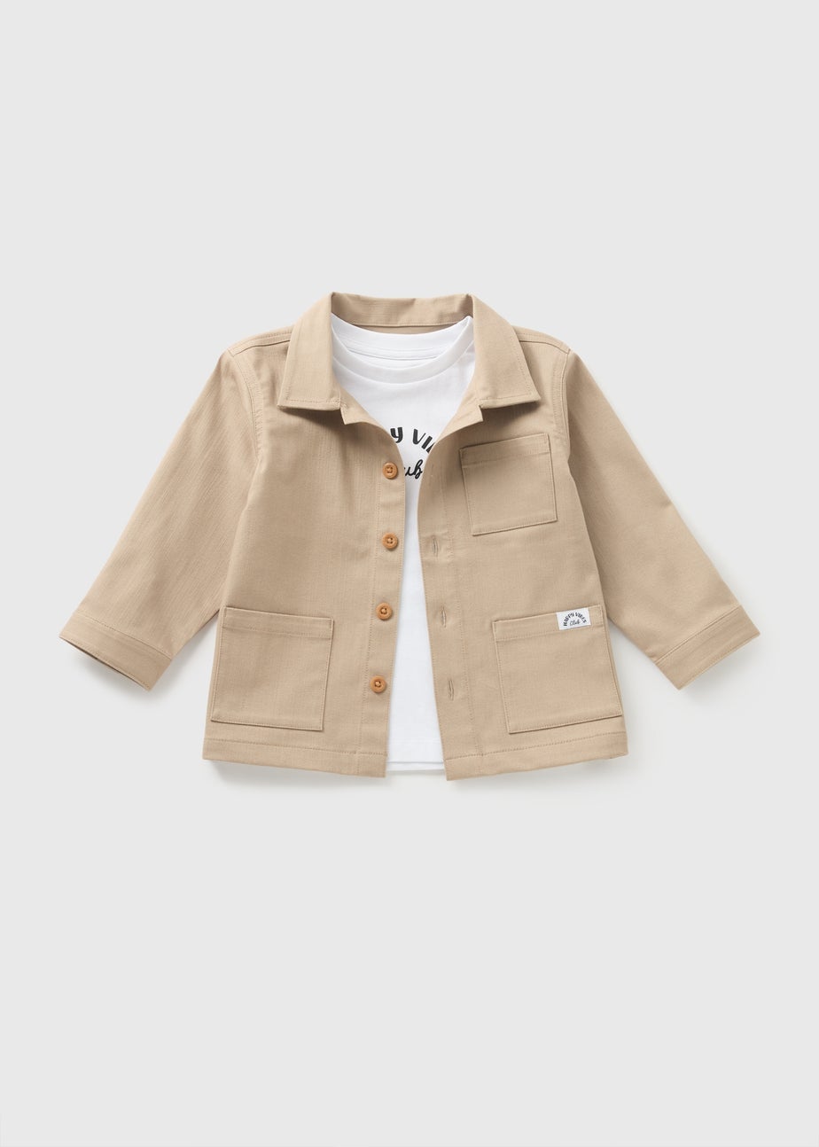 2 Piece Boys Beige Shacket & T-Shirt Set (1-7yrs)