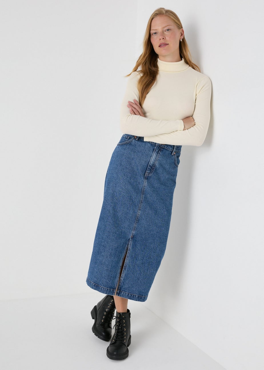 Cream Ribbed Roll Neck Top