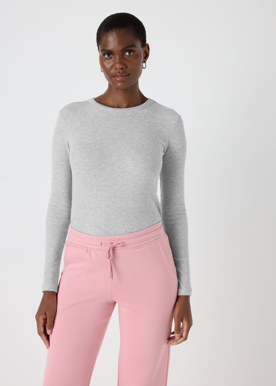 Grey Ribbed Long Sleeve Top