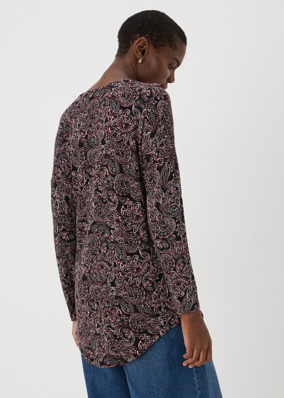 Burgundy Paisley Print Long Sleeve Top
