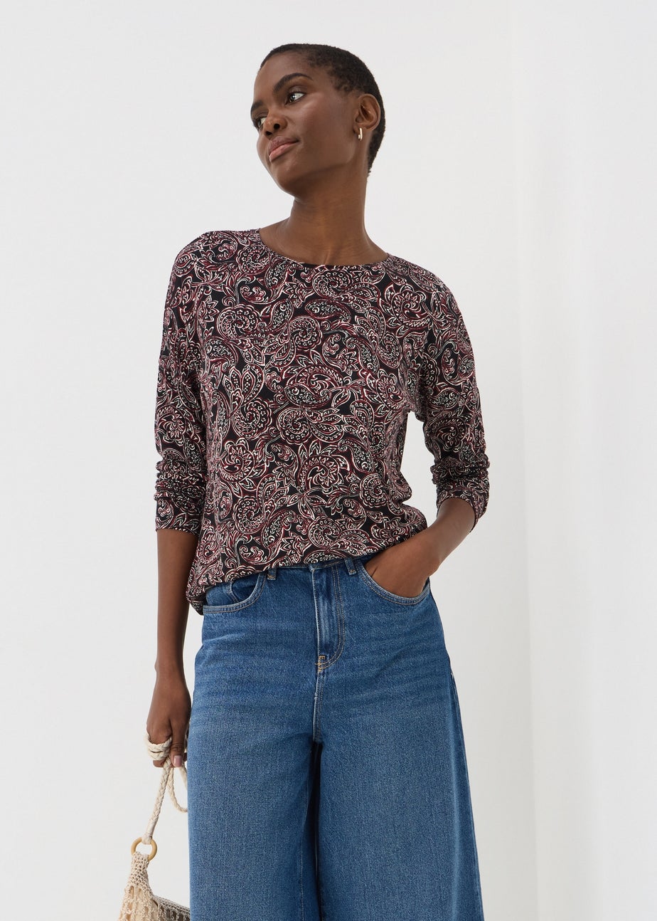 Burgundy Paisley Print Long Sleeve Top