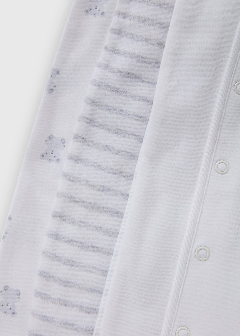 3 Pack Baby Grey Bear Sleepsuits (Newborn-18mths)