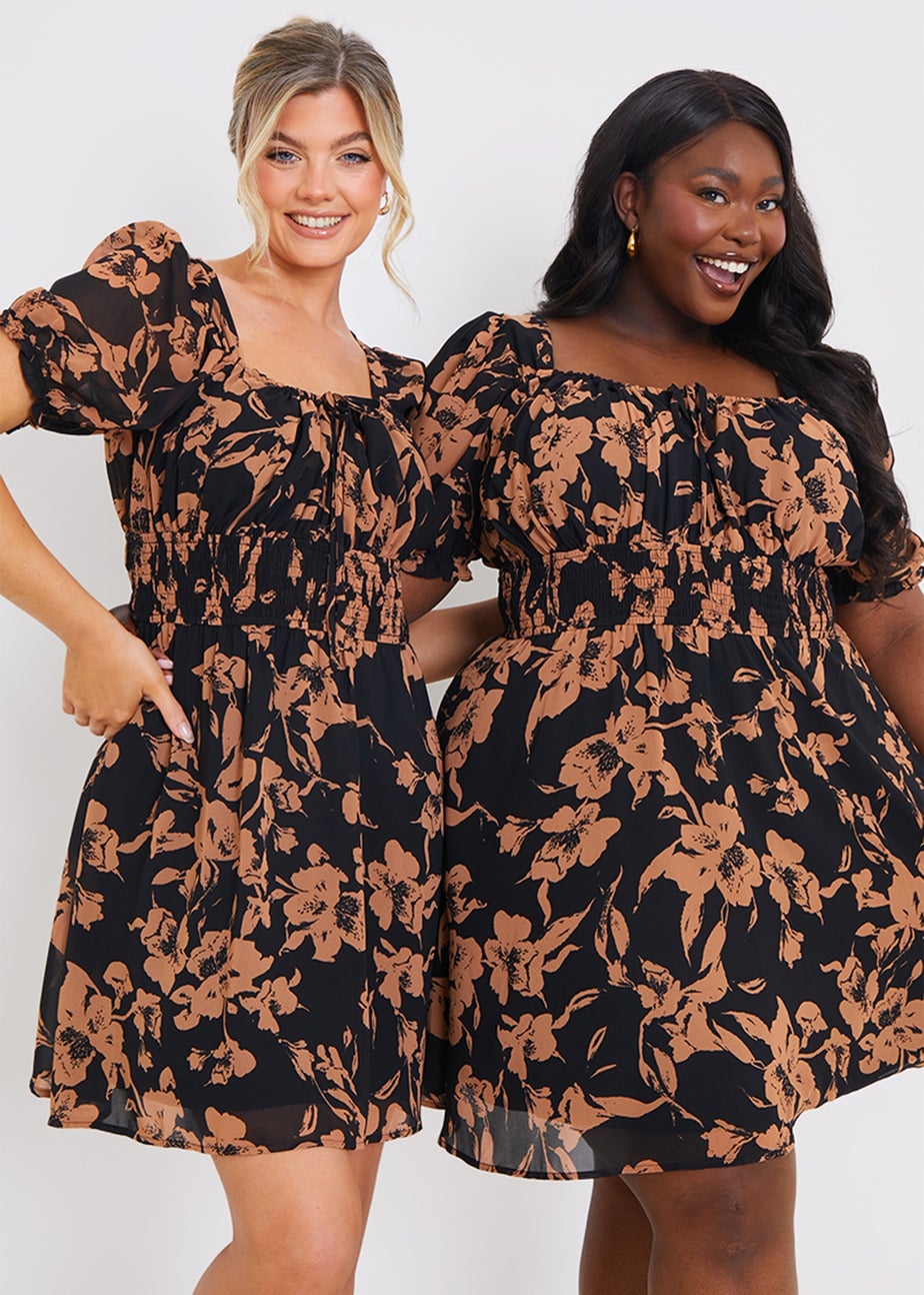 In The Style Black Floral Bardot Mini Dress