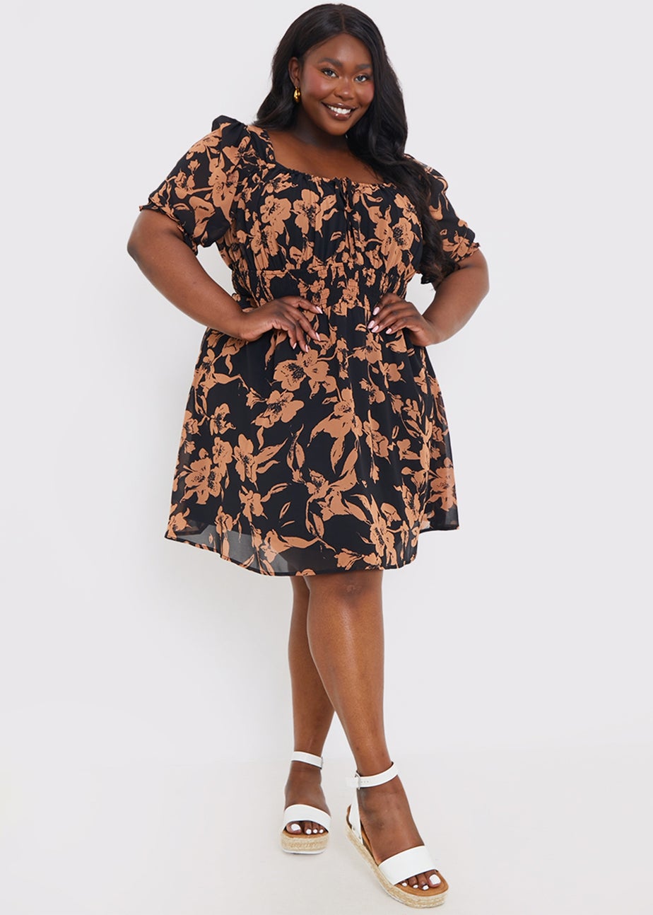 In The Style Black Floral Bardot Mini Dress