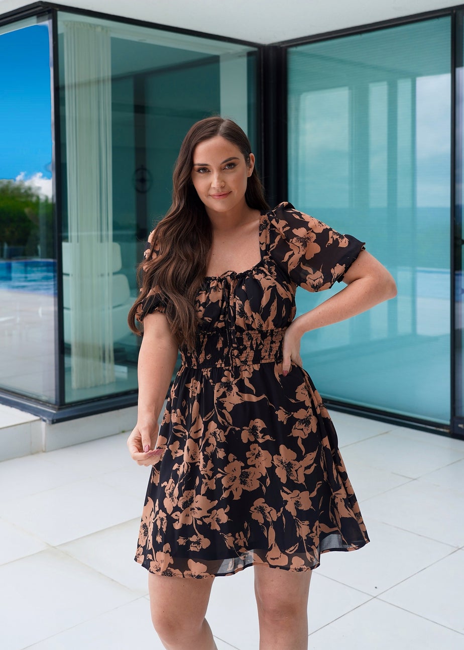 In The Style Black Floral Bardot Mini Dress