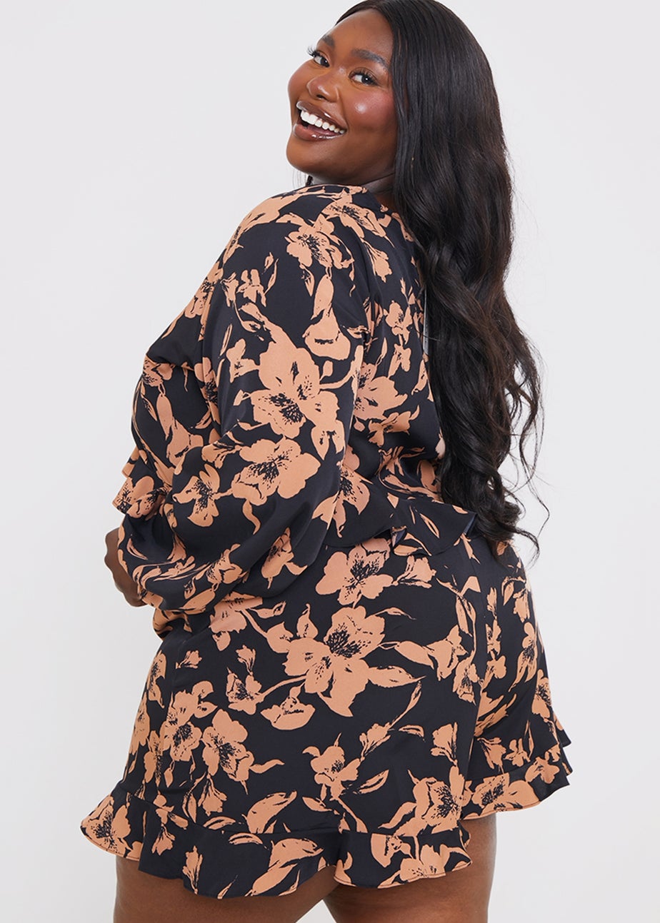 In The Style Black Floral Co Ord Shorts