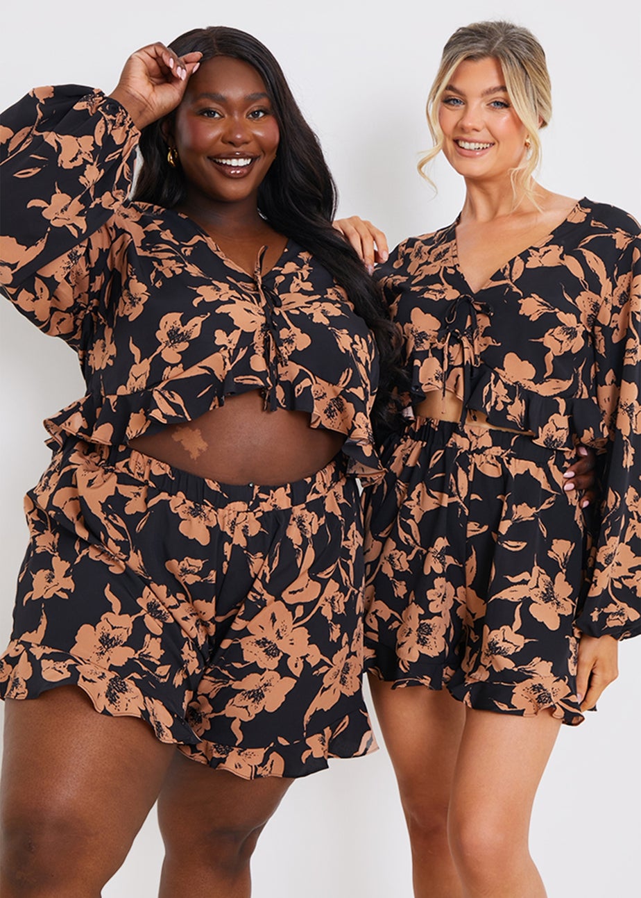 In The Style Black Floral Co Ord Shorts