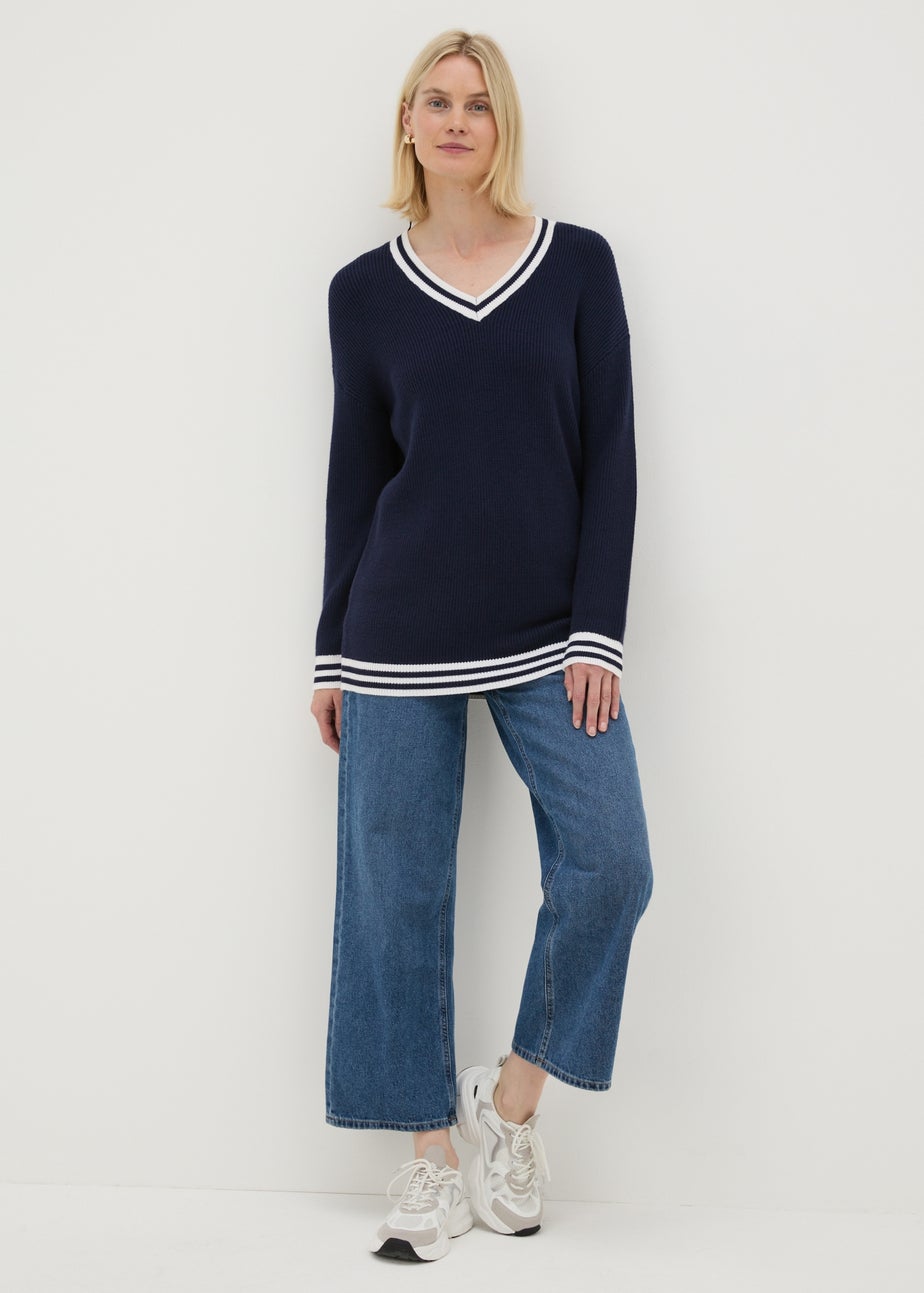 Navy V Neck Knitted Tunic