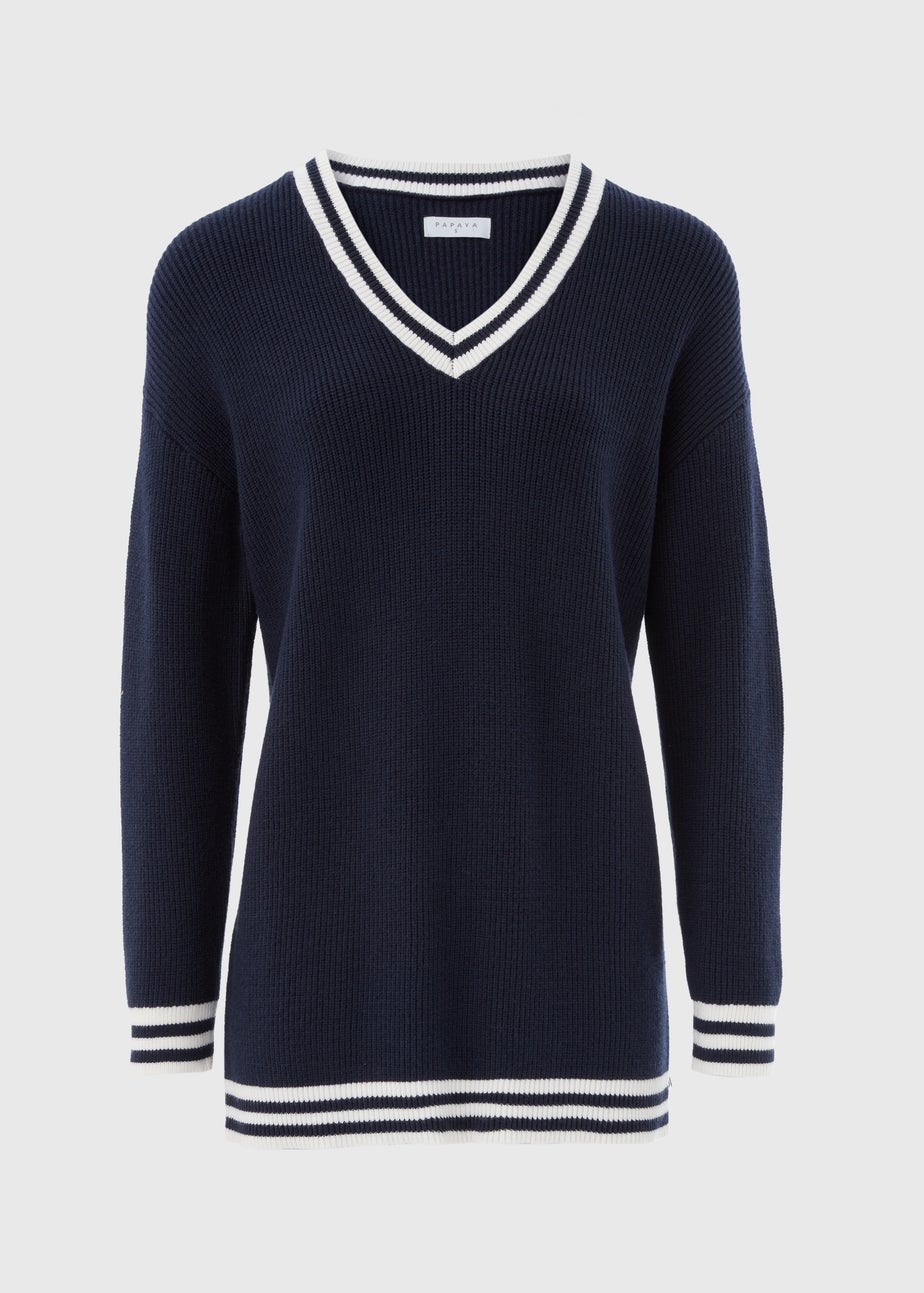 Navy V Neck Knitted Tunic
