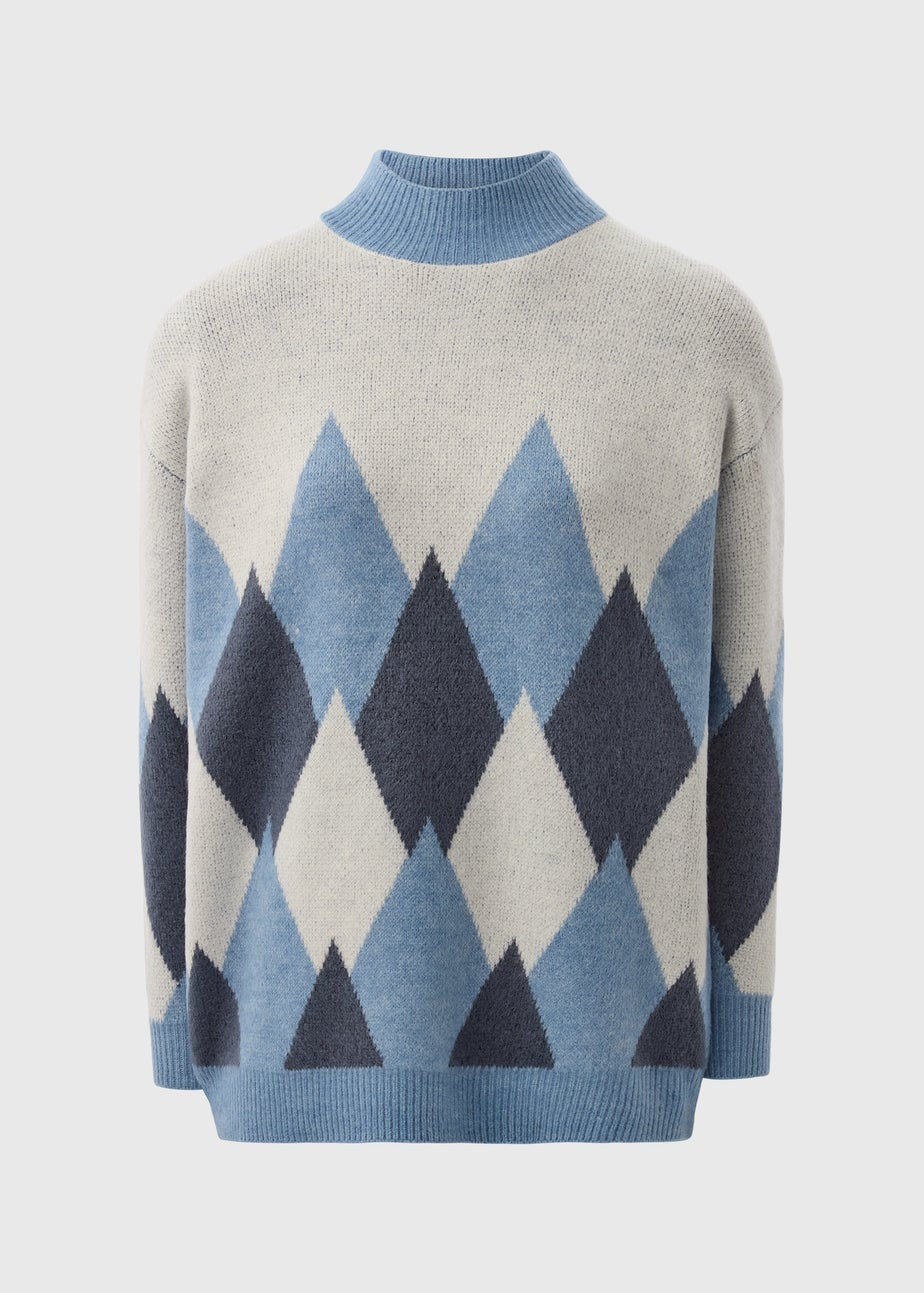 Blue Diamond Knitted Jumper