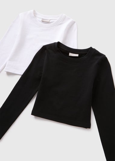 2 Pack Girls Monochrome Long Sleeve T-Shirts (7-15yrs)