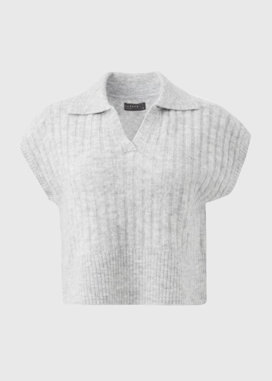 Papaya Petite Grey Ribbed Open Collar Vest