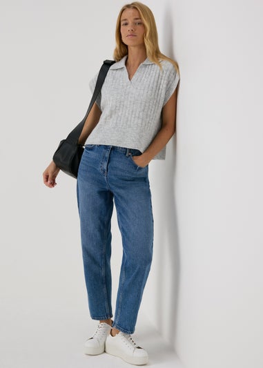 Papaya Petite Grey Ribbed Open Collar Vest