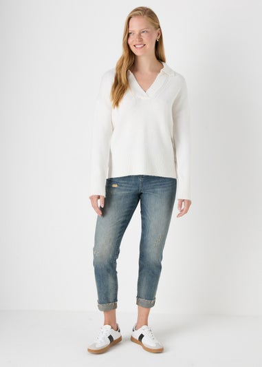 Mid Wash Blue Ripped Mom Jeans