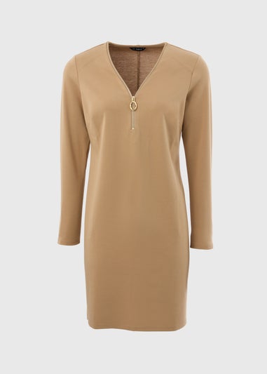 Et Vous Camel Knee Length Jersey Dress