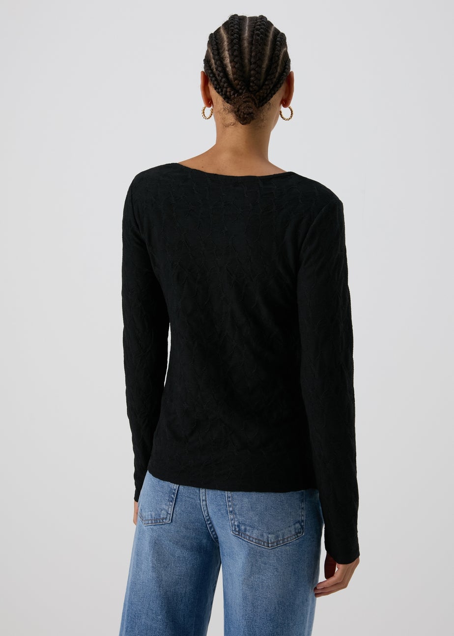 Black Twist Front Textured Top