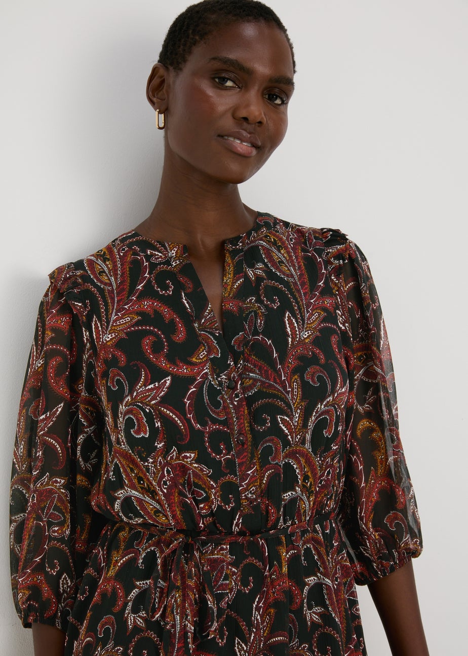 Black Paisley Chiffon Mini Dress