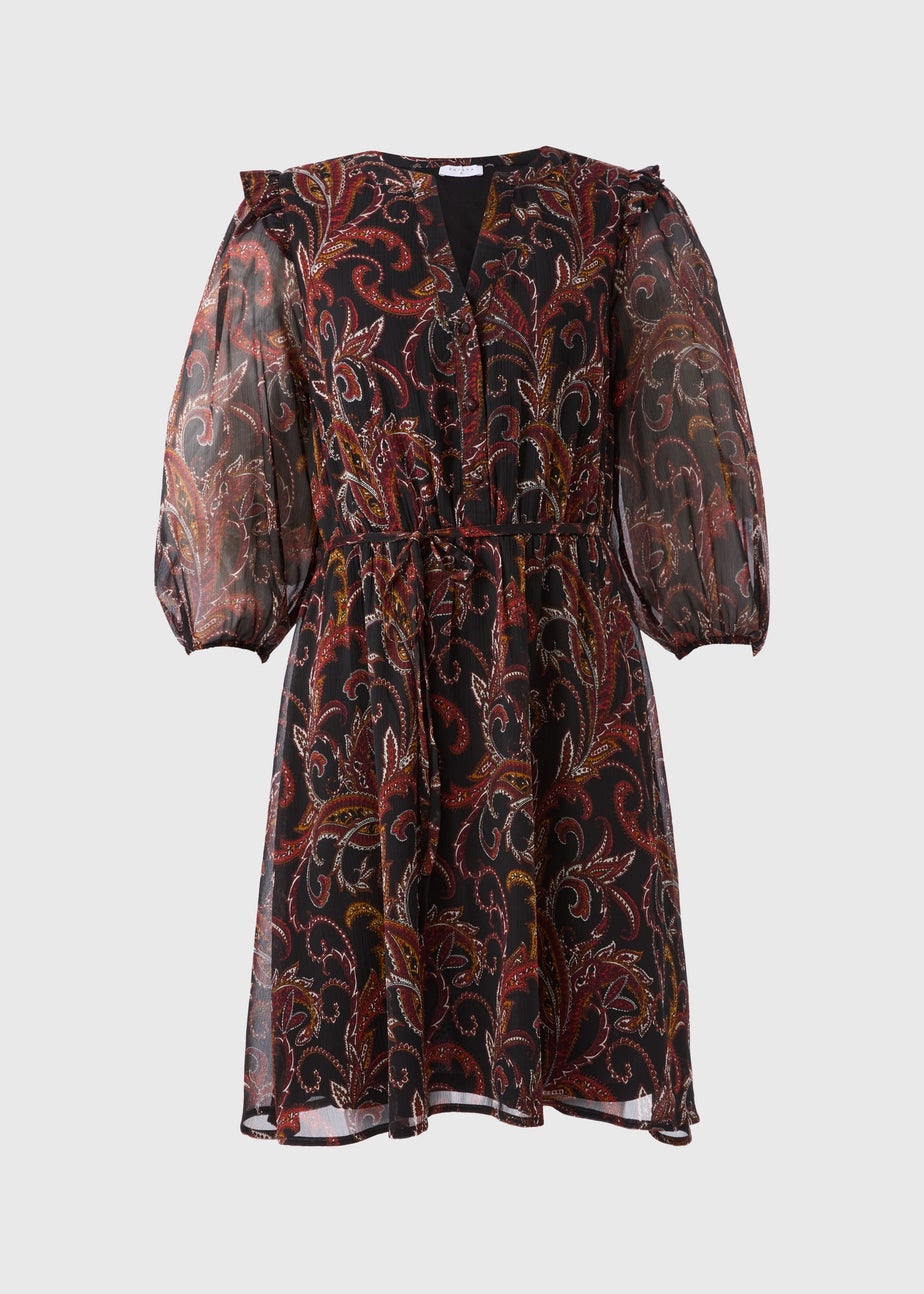 Black Paisley Chiffon Mini Dress