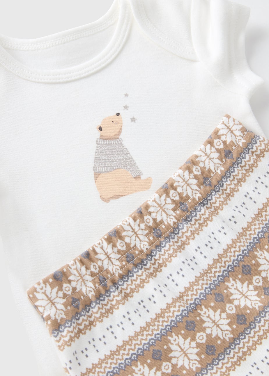 3 Piece Baby Cream Bear Bodysuit, Leggings, & Jacket Set (Newborn-18mths)