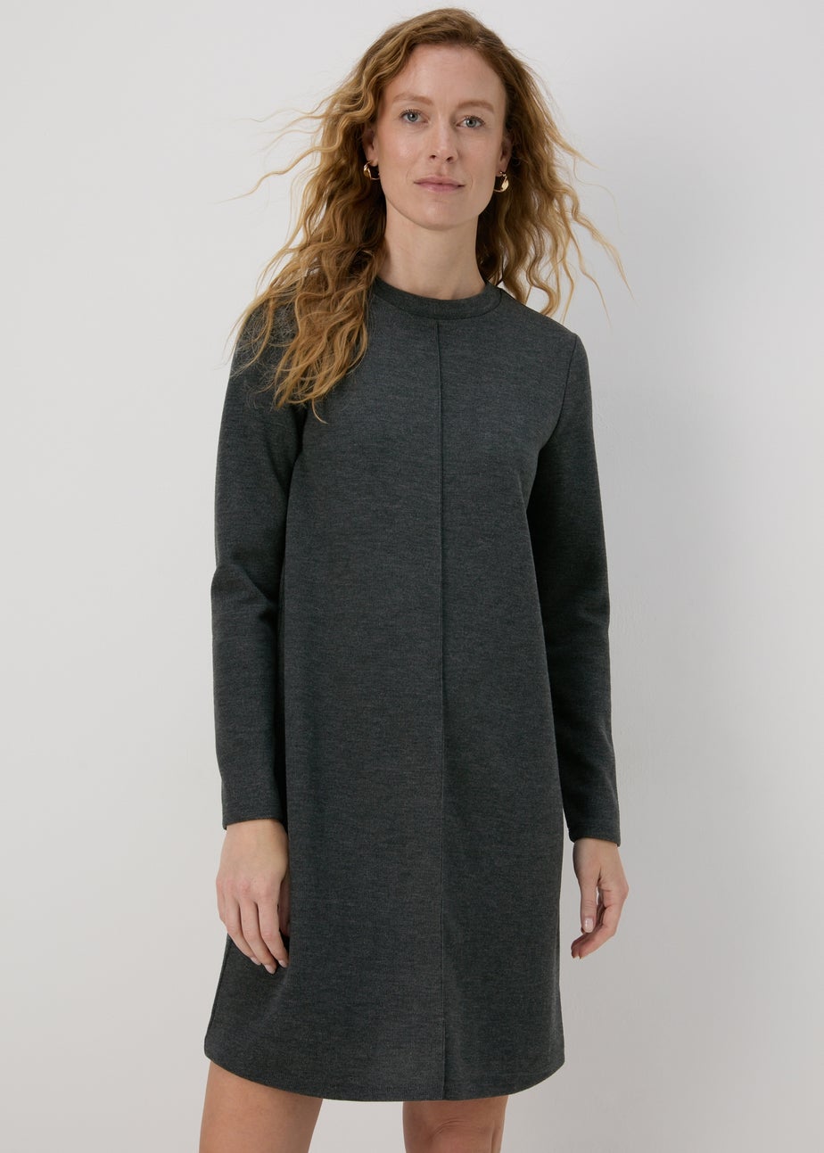 Grey Ribbed Mini Sweater Dress