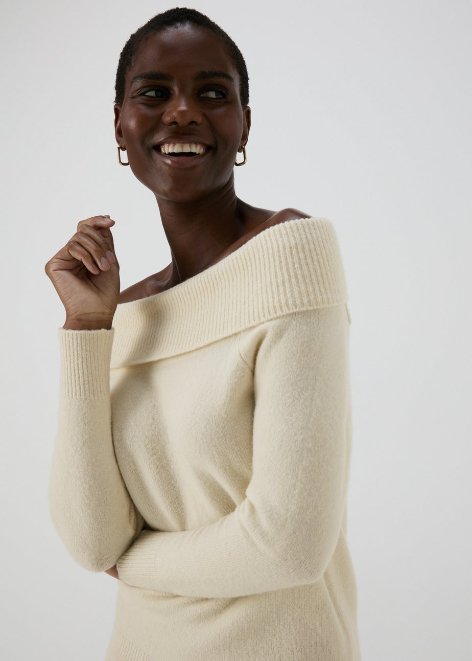 Et Vous Cream Bardot Knitted Jumper