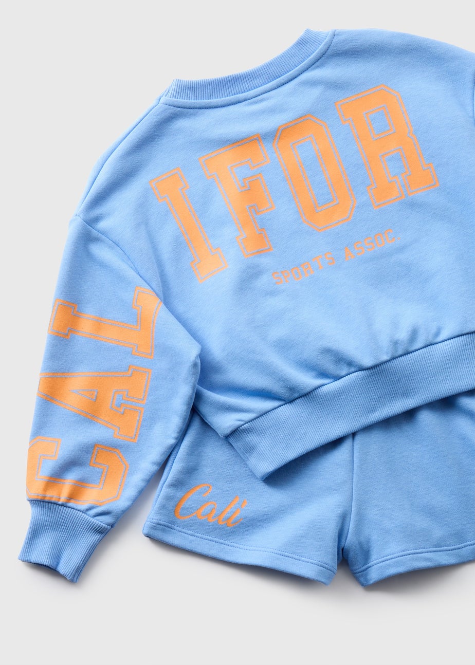 Girls Blue California Sweatshirt & Shorts Set (7-15yrs)