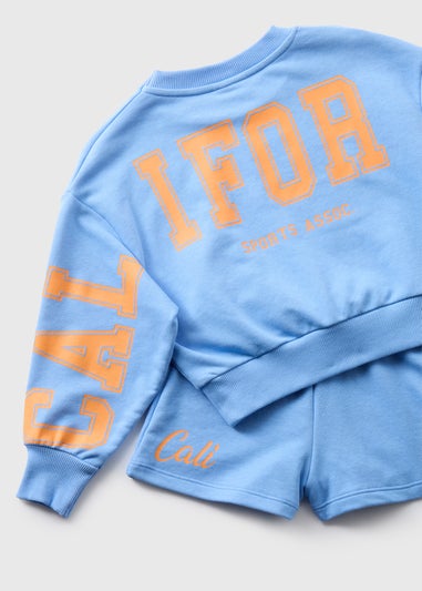Girls Blue California Sweatshirt & Shorts Set (7-15yrs)