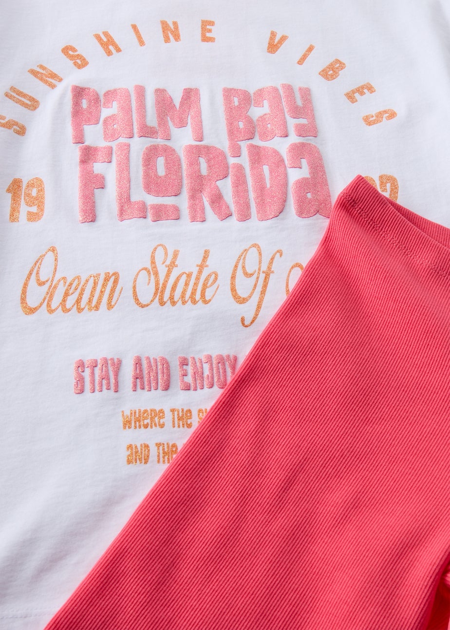 Girls White Palm Bay Florida T-Shirt & Pink Cycling Shorts Set (7-13yrs)