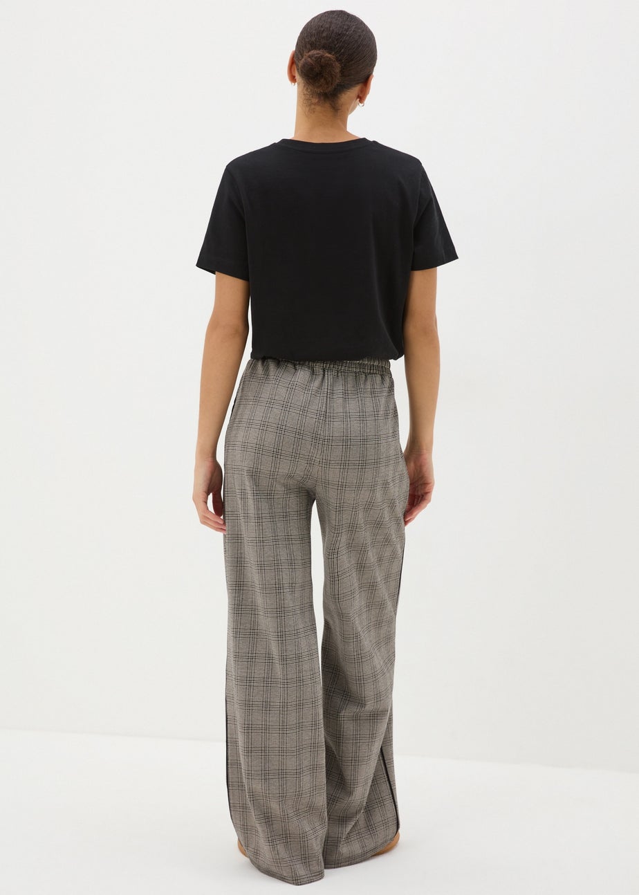 Beige Check Wide Leg Trousers