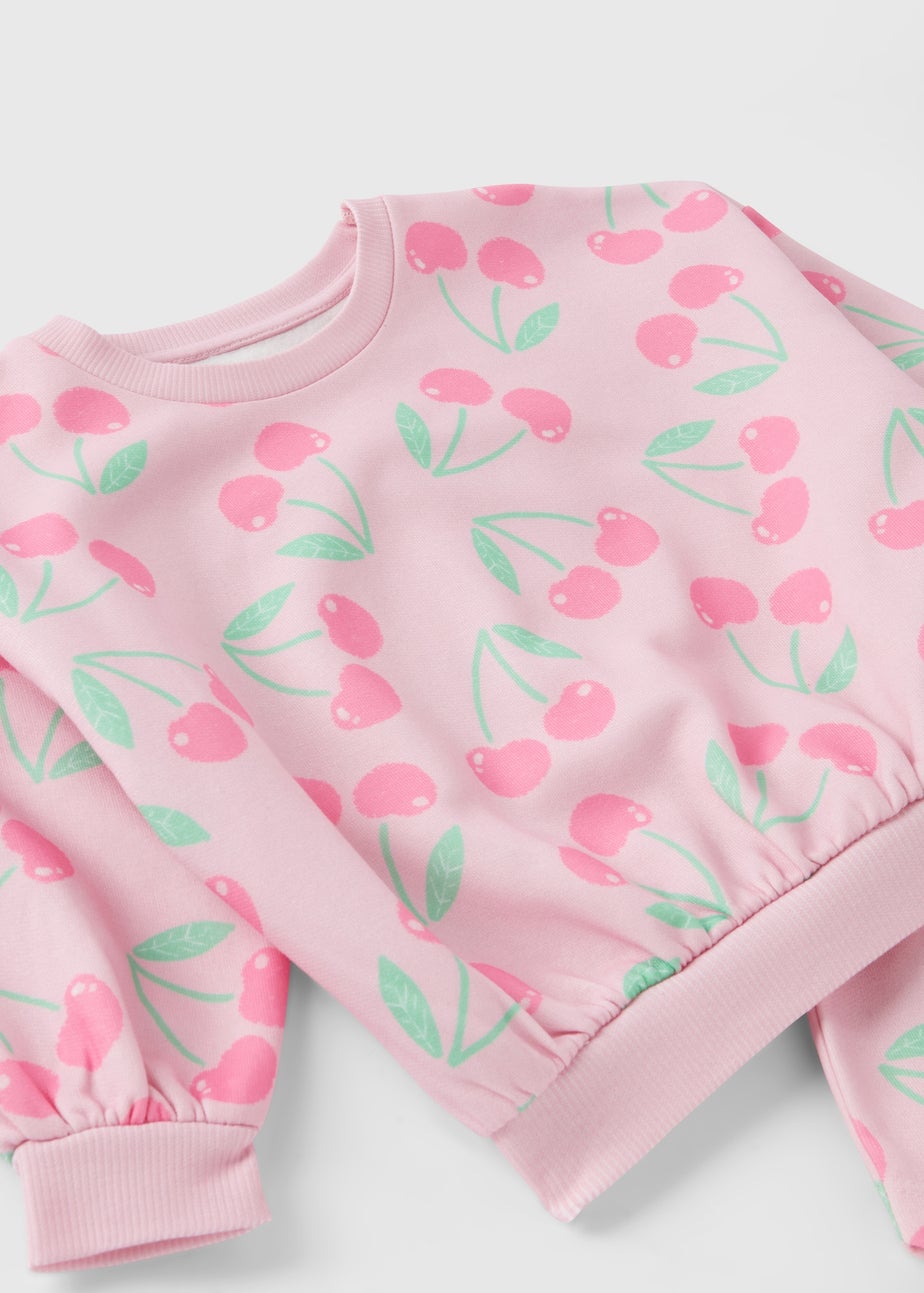 Girls Light Pink Cherry Sweatshirt & Shorts Set (1-7yrs)